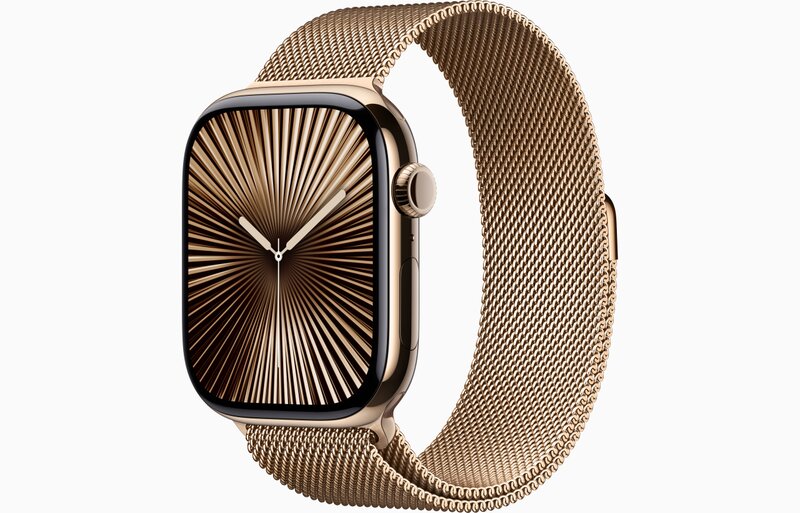 MX003QL/A - Apple Watch Series 10 GPS + Cellular 46mm Cassa Titanio Oro con Oro Milanese Loop - M/L