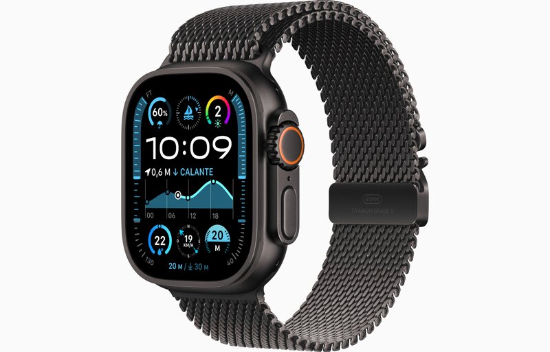 MX4W3TY/A - Apple Watch Ultra 2 GPS + Cellular 49mm Cassa Titanio Nero con Titanio Nero Milanese Loop - S