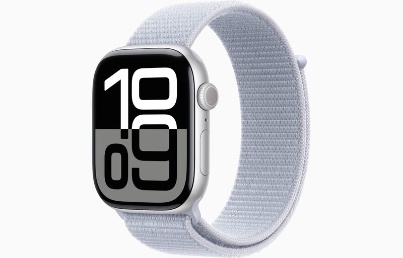 MWWN3QL/A - Apple Watch Series 10 GPS 46mm in alluminio color Argento con cinturino Sport Loop Nuvola Azzurra