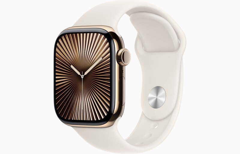 MX073QL/A - Apple Watch Series 10 GPS + Cellular 42mm in titanio color Oro con cinturino Sport Galassia - M/L