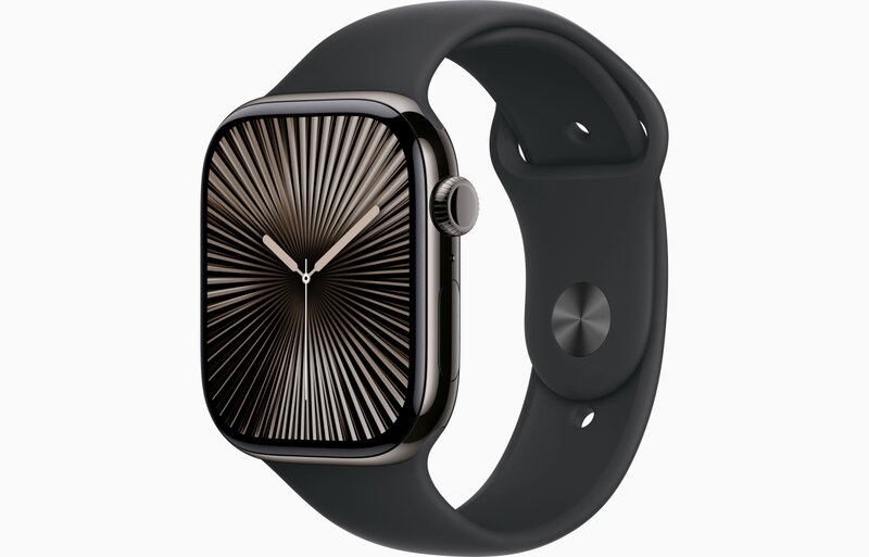 MWYE3QL/A - Apple Watch Series 10 GPS + Cellular 46mm in titanio color Ardesia con cinturino Sport nero - M/L