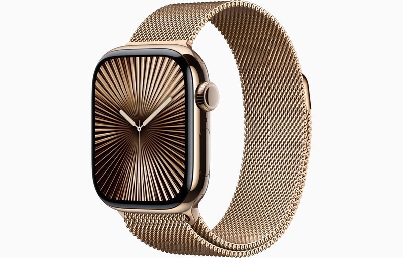 MX083QL/A - Apple Watch Series 10 GPS + Cellular 42mm Cassa Titanio Oro con Oro Milanese Loop