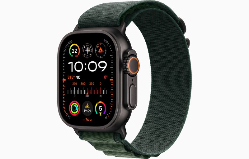 MX4Q3TY/A - Apple Watch Ultra 2 GPS + Cellular 49mm Cassa Titanio Nero con Verde Scuro Alpine Loop - Small